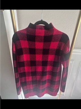 LOFT Red and Black Buffalo Plaid Mock Neck Sweater
